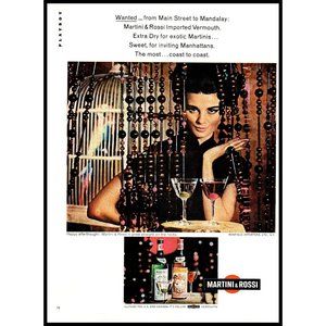 1965 Martini & Rossi Vermouth Vintage Print Ad Midcentury Bead Curtains Wall Art